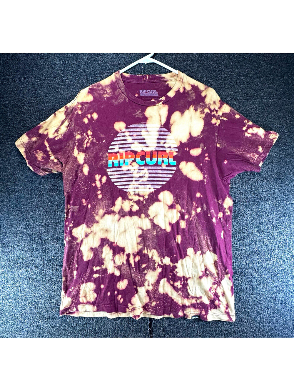RIP CURL Mens L Purple/Beige Tie-Dye Graphic Logo Crew Neck Short Sleeve Tee
